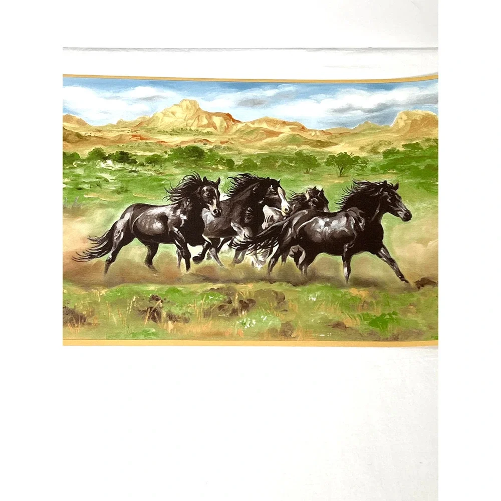 Galloping Horses Wallpaper Border Roll Prepasted Western Ranch Decor New NOS